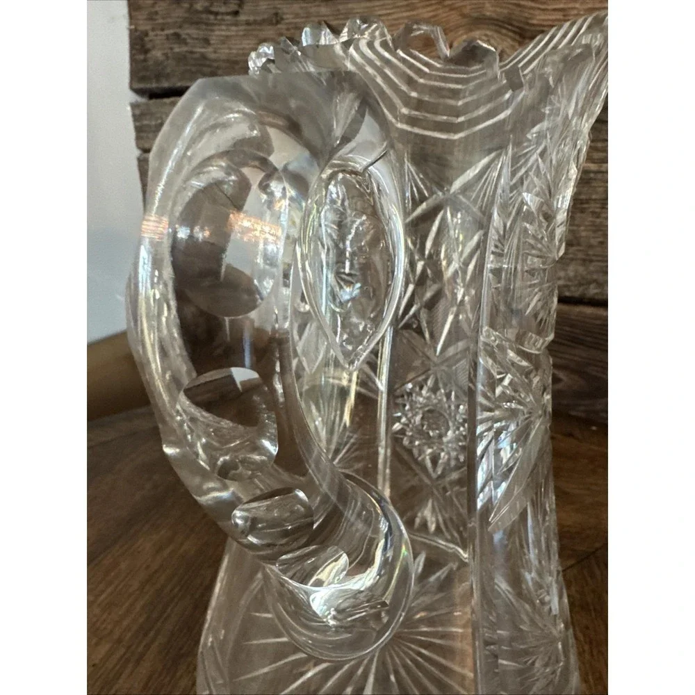Antique American Brilliant Crystal Water Pitcher Pinwheel and Star of David Cuts